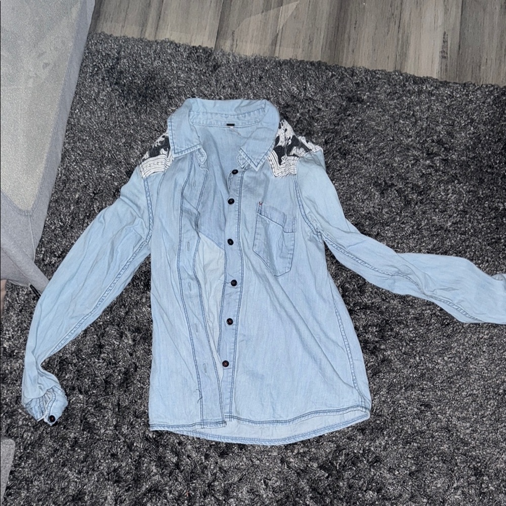 Free People Light Blue Button Down Shirt